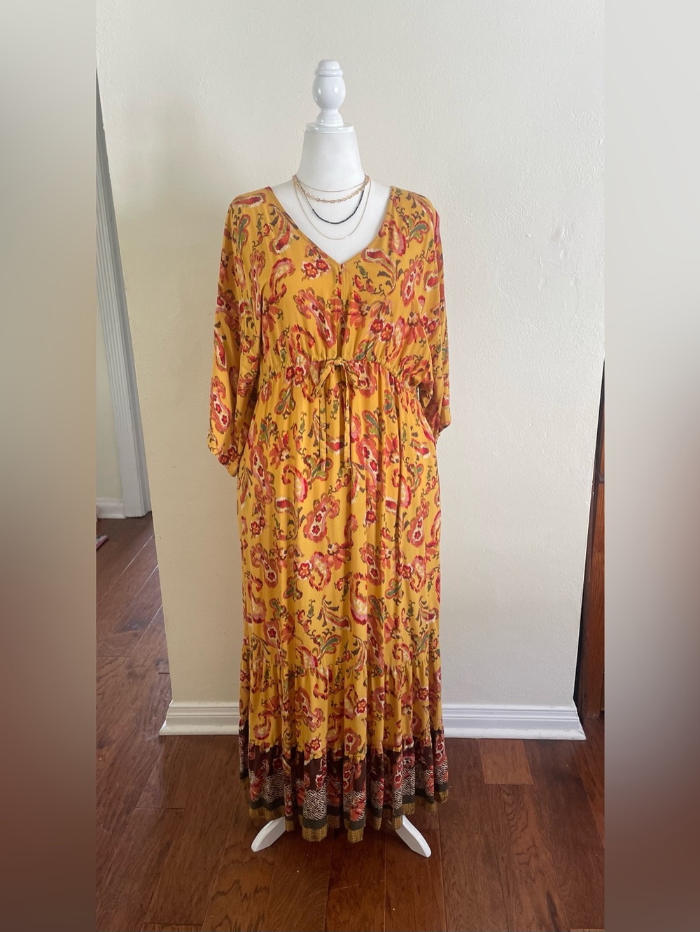 Cato Mustard Floral Print V-Neck Maxi Dress